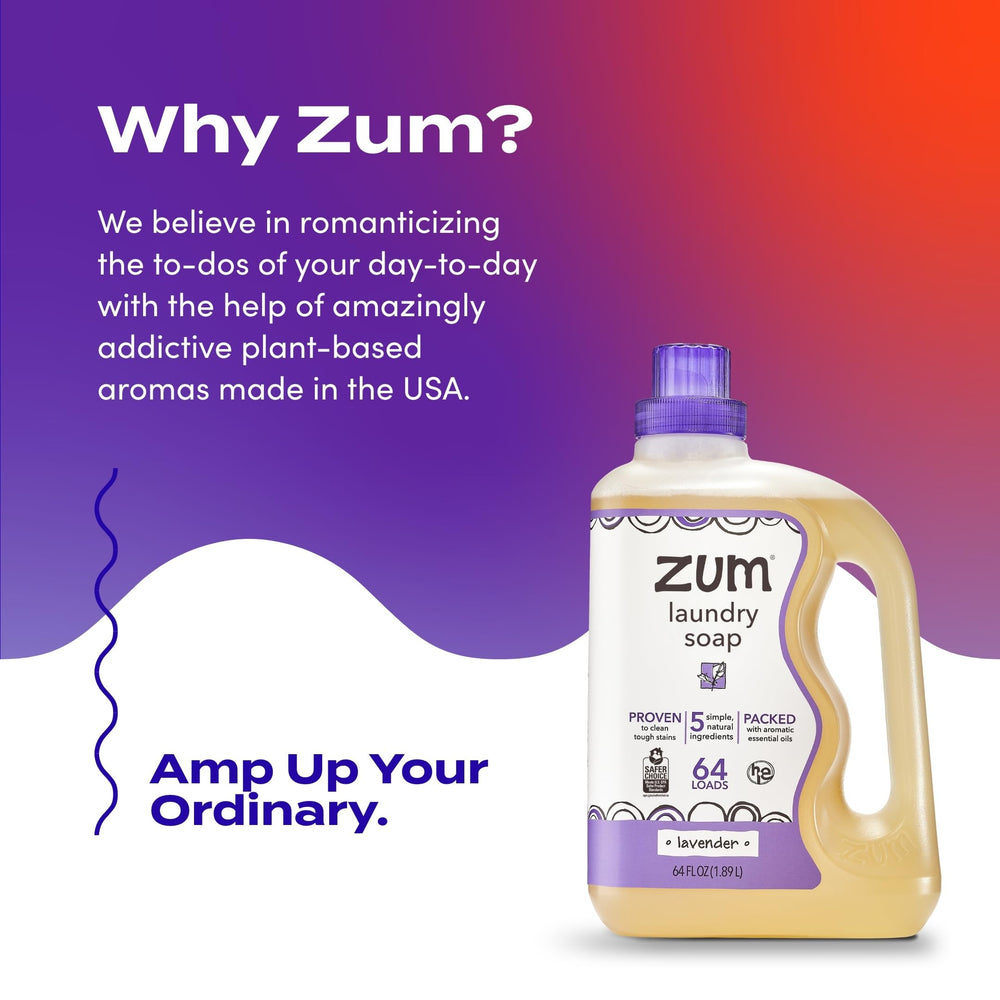 Zum bottle placed with neatly folded linens illustrating fresh scent and tidy laundry results