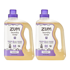 Zum laundry soap front pack showing 64 fl oz bottles and clear branding for easy identification