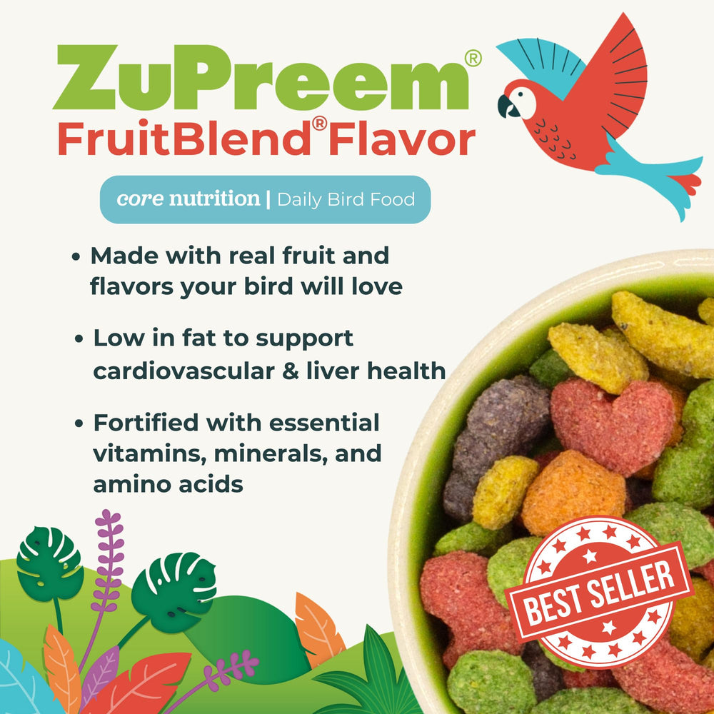 ZuPreem close-up of fruit-shaped pellets highlighting texture and visual appeal