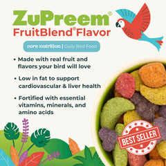 ZuPreem primer plano de pellets frutales que demuestra textura y consistencia nutritiva
