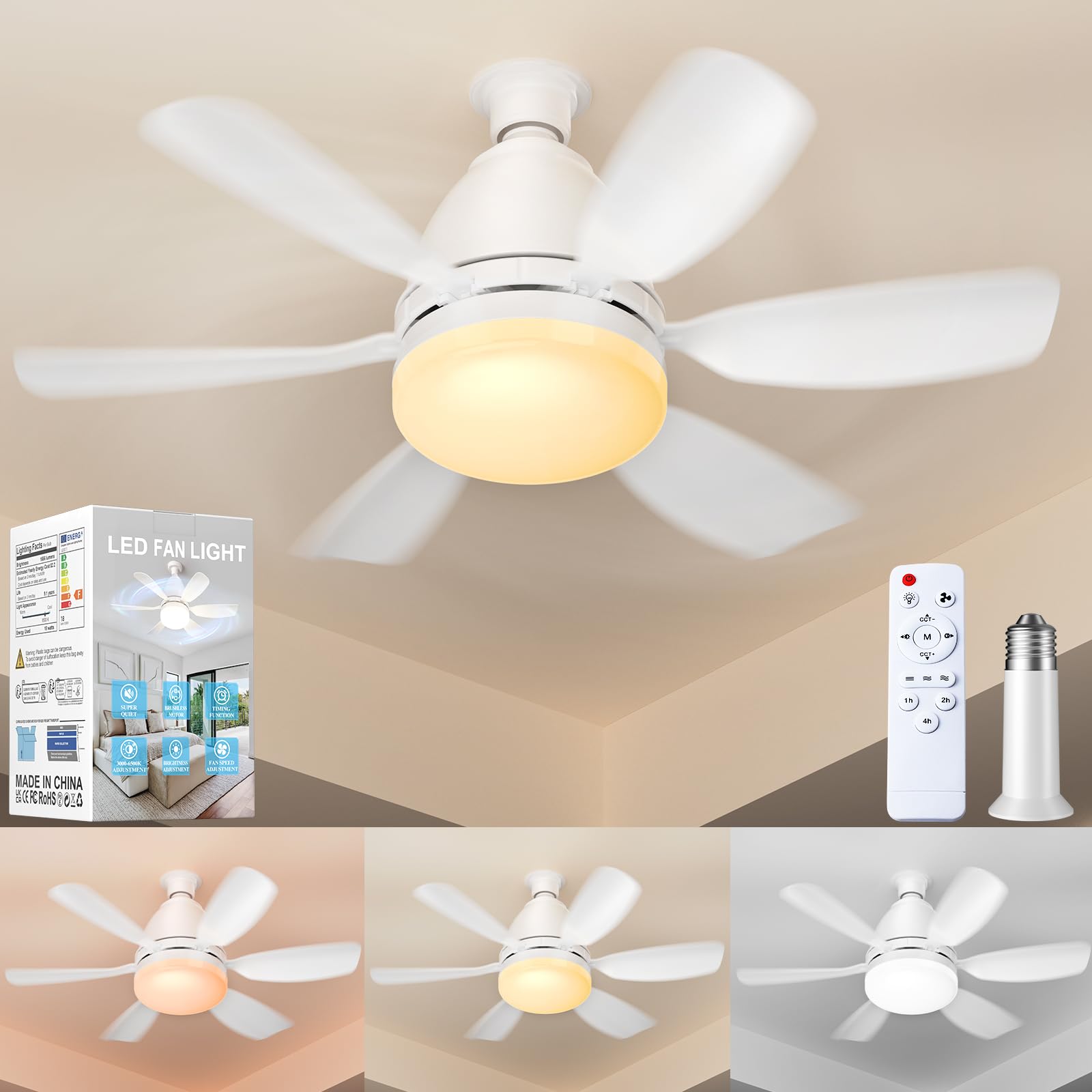 Zyxrona front view showing compact light and fan, ideal space-saving